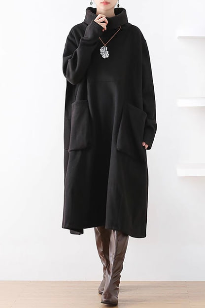 High Collar Pullover Dress With Pocket