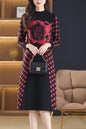 Women's Fashion Print Knit Pullover Sweater Midi Dress