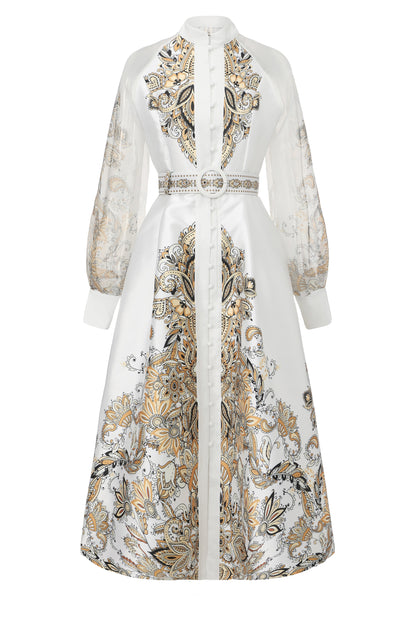 26-Women's Puff Sleeves Floral Print Button Maxi Dress