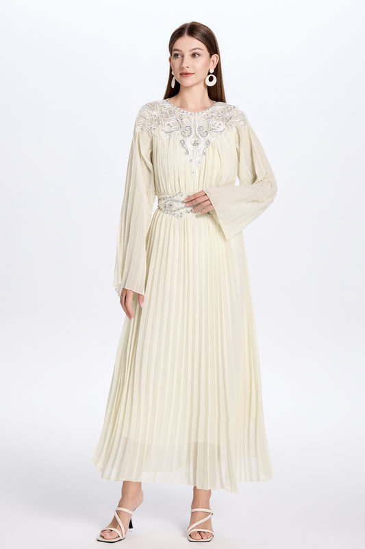 Women's Chiffon Beaded Flare Sleeves Maxi Dress