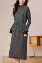 Women's Mock Neck Wool Sweater Drawstring Waist Dress