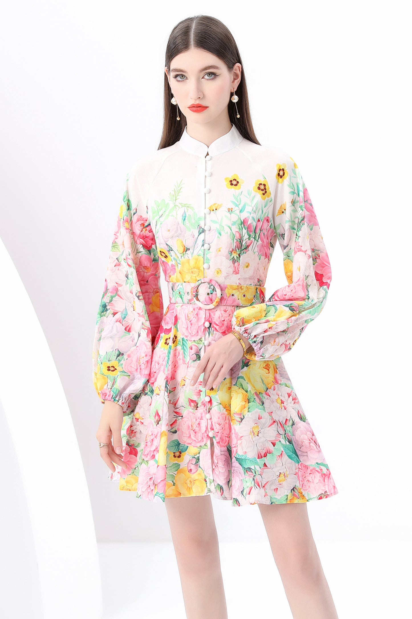 Women's Lantern Long Sleeve Floral Print Dresses