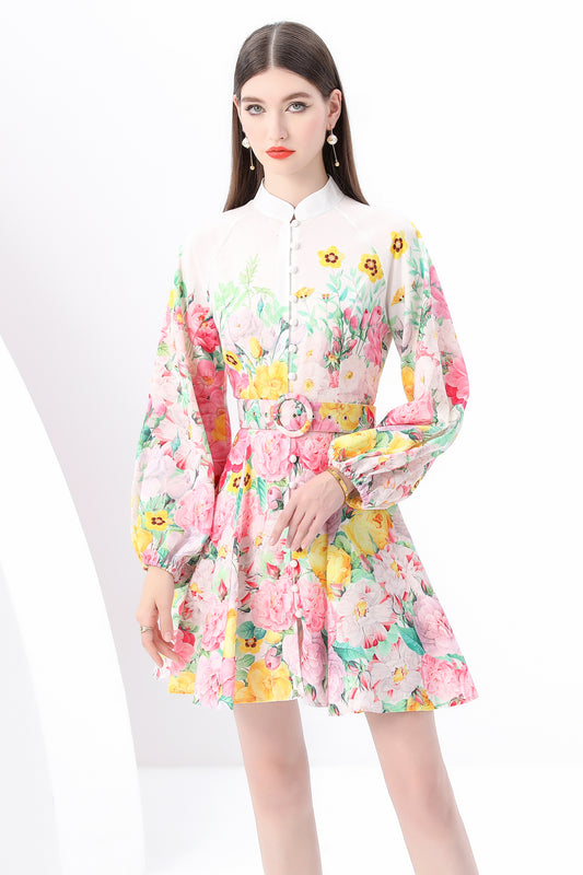 Women's Lantern Long Sleeve Floral Print Dresses