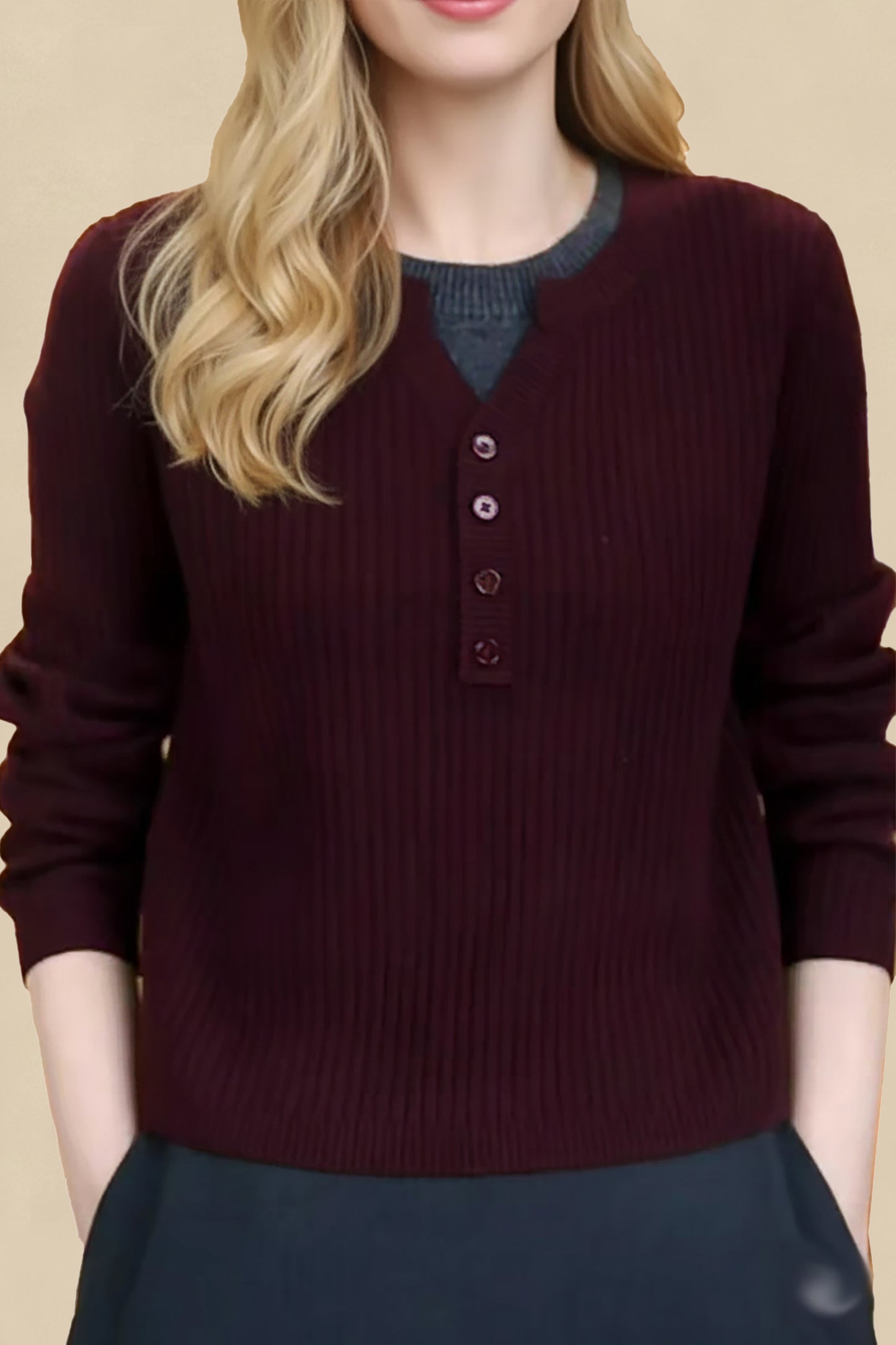 Women's Henley Shirt Ribbed Knit Sweaters Tops