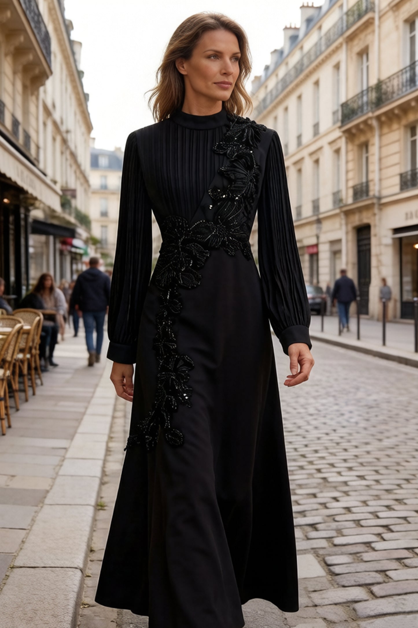 Romantic 3D Flower Lantern Sleeve Maxi Evening Formal Dress