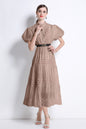 Women's Puff Sleeve Button Lace Midi Dress