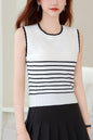 Women's Striped Sleeveless Shirt Ribbed Knit Tops