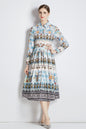 FSY-Women's 3/4 Sleeve Floral Print Button Midi Dress - LAI MENG FIVE CATS