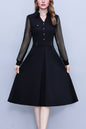 Women's V-Neck Long Sleeve with Pockets Black Dress