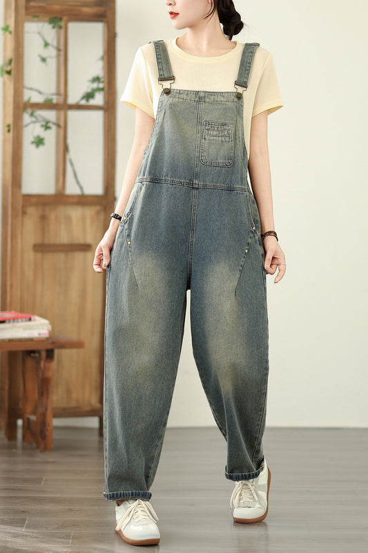 Womens Denim Bib Pants Jumpsuits Jeans Adjustable Strap Overalls