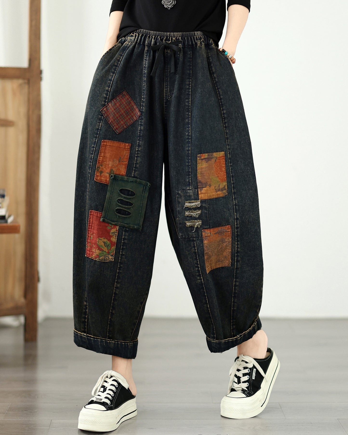 Edgy Distressed Patchwork Baggy Jean Harem Pants