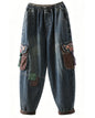 LAI MENG FIVE CATS Embroidered Balloon Denim Pants – Elastic Waist Comfort