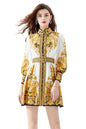 Women's Pattern Long Sleeve Button Casual A-line Mini Dress