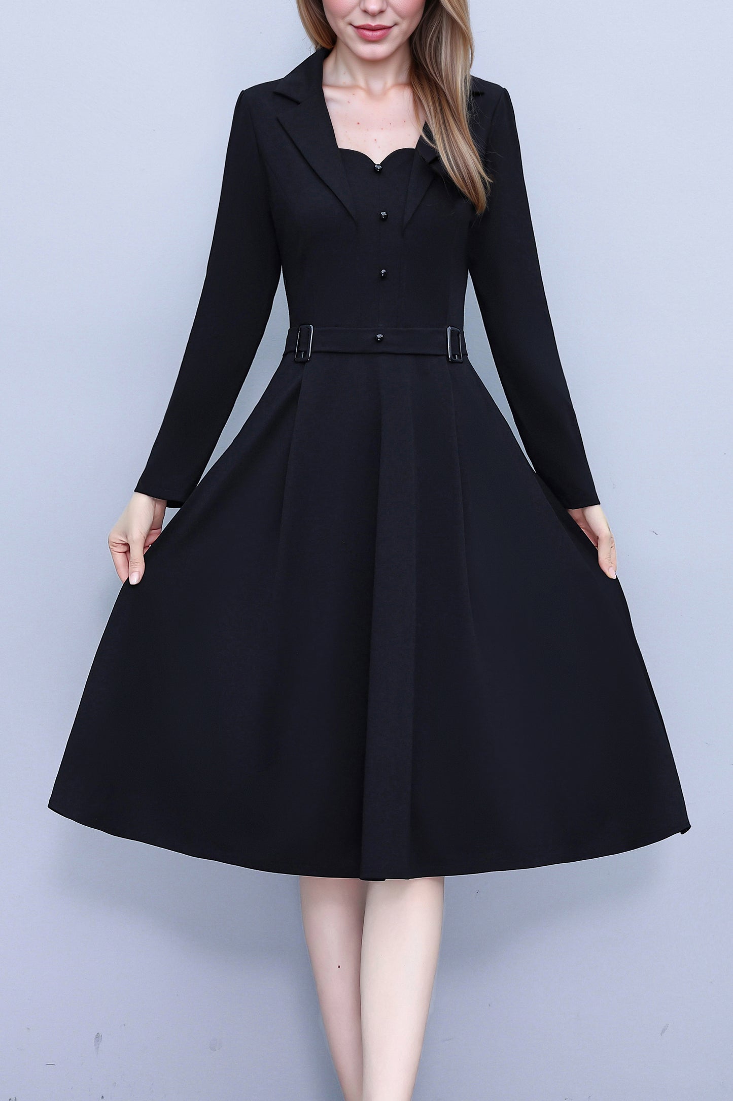 Women'sLong Sleeve Work Office Suit Dress with Pockets