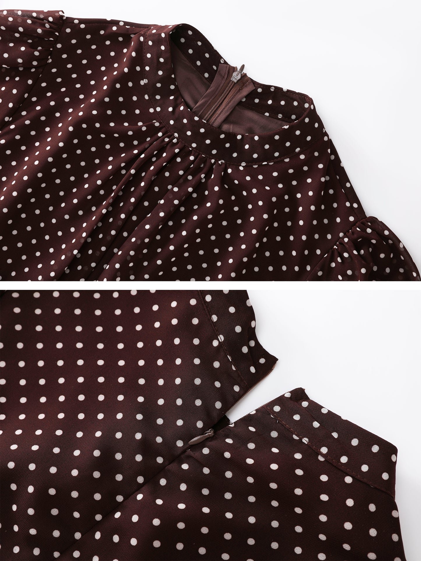 Dark Brown Polka Dot Ruffle Chiffon Maxi Dress