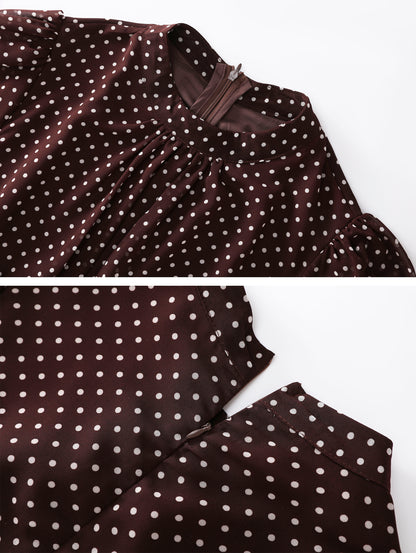 Dark Brown Polka Dot Ruffle Chiffon Maxi Dress