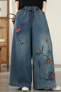 Women's Baggy Jeans Embroidery Elastic Waist Denim Pants