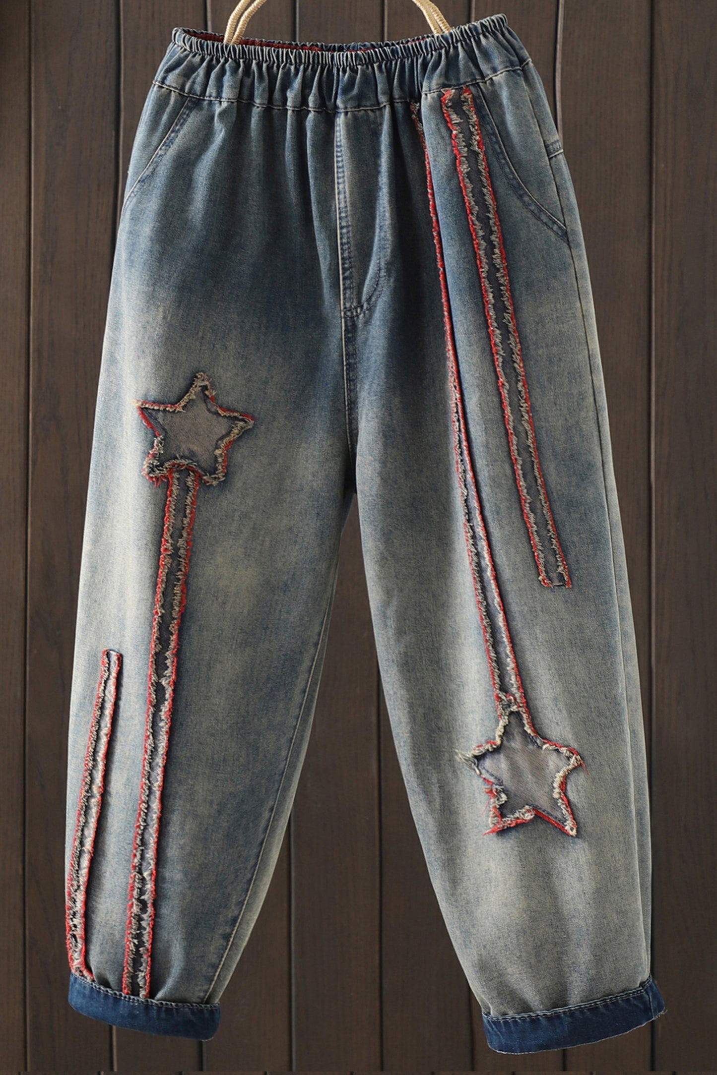 Women Jeans Denim Loose Elastic Waist Pant