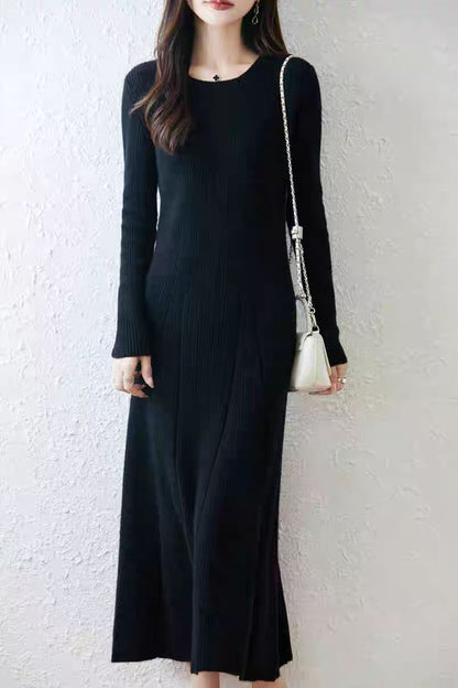 Women's Round Neck Sweater Ribbed Knit Maxi Dress