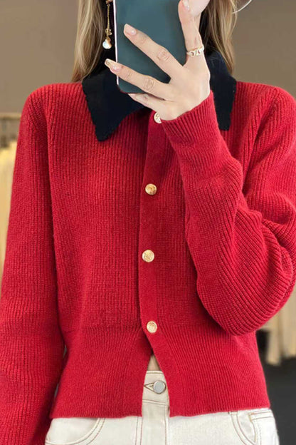 Women's Lapel V Neck Cardigan Sweater Knit Blouse