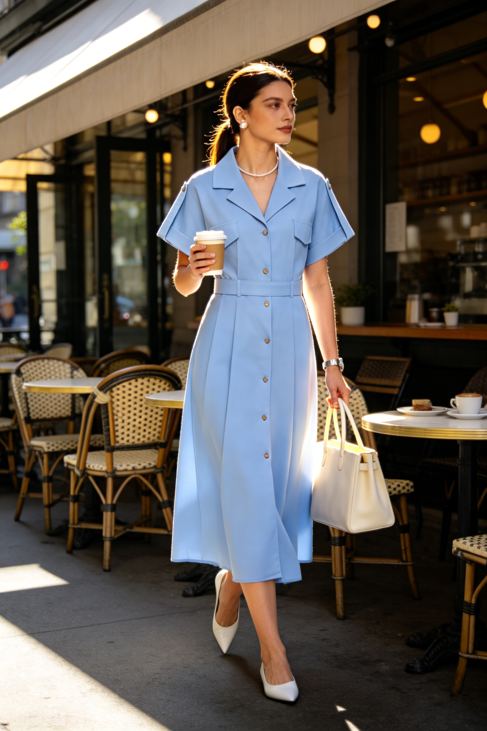 Lightblue Elegant Belted Loose Button Down Shirt Midi Dress LAI MENG FIVE CATS Lightblue Elegant Belted Loose Button Down Shirt Midi Dress LAI MENG FIVE CATS