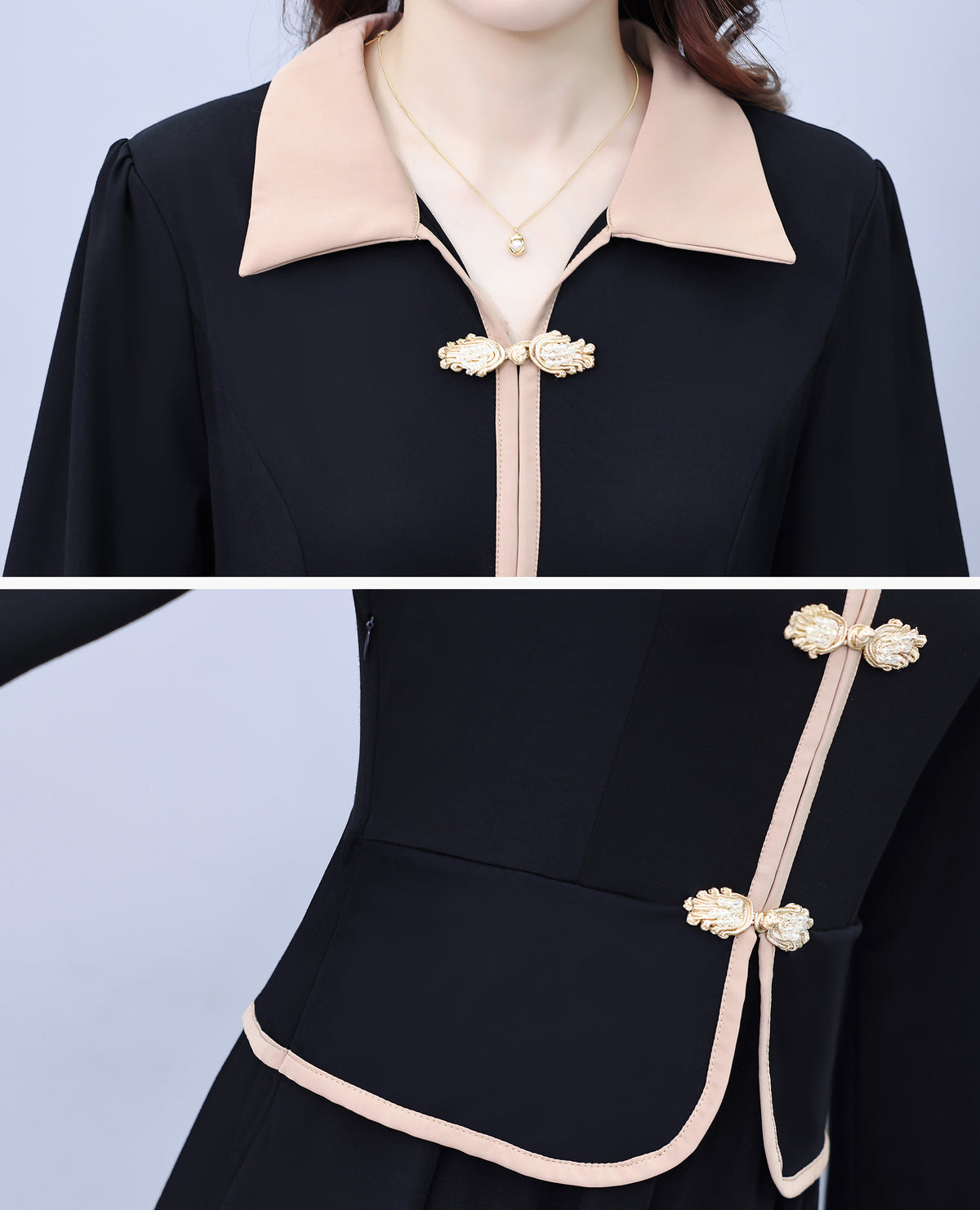 28724 Contrast Trim Collared Midi Dress - LAI MENG FIVE CATS