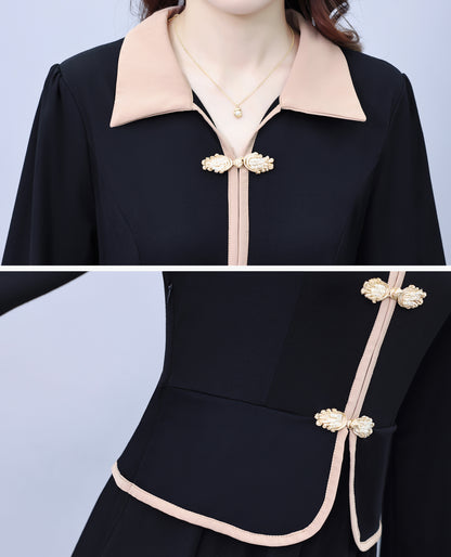 28724 Contrast Trim Collared Midi Dress - LAI MENG FIVE CATS