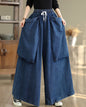Women's Oversized Denim Wide Leg Pants Drawstring with Large Pockets