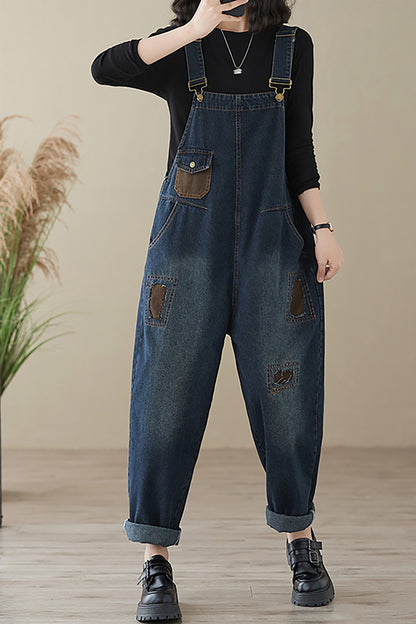 Stretchy Loose Bib Overalls with Pockets