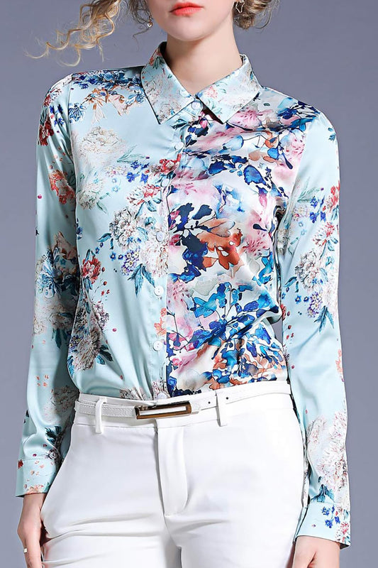 Floral Print Button Down Casual Blouse