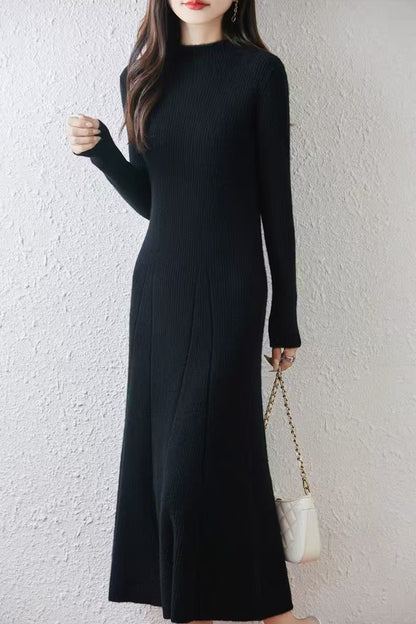 Women's Mock Neck Sweater Ribbed Knit Maxi Dress