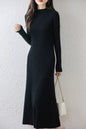Women's Mock Neck Sweater Ribbed Knit Maxi Dress