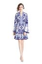 Women's Floral Print V-neck Bell Sleeve Button Up Casual Mini Dress