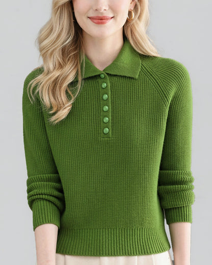 Women's Ribbed Knit Polo Top — Soft Button-Front Sweater