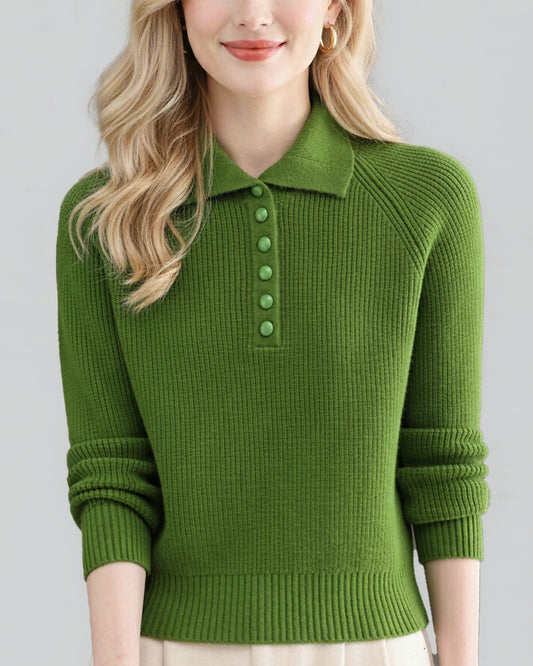 Women's Ribbed Knit Polo Top — Soft Button-Front Sweater