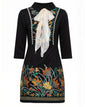 Black Embroidered Bow Tie Mini Dress – Vintage-Inspired Chic
