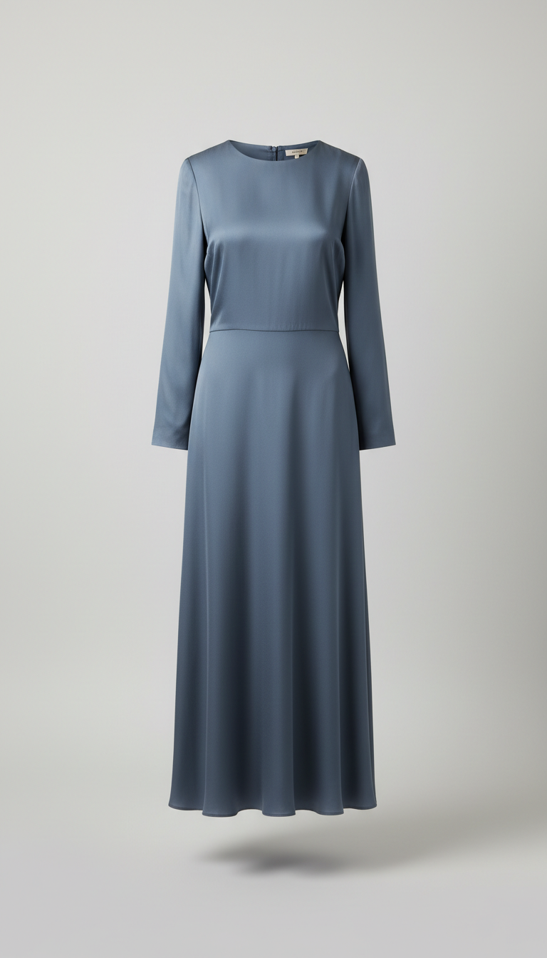 Muted Steel Blue Silk Blend Dress