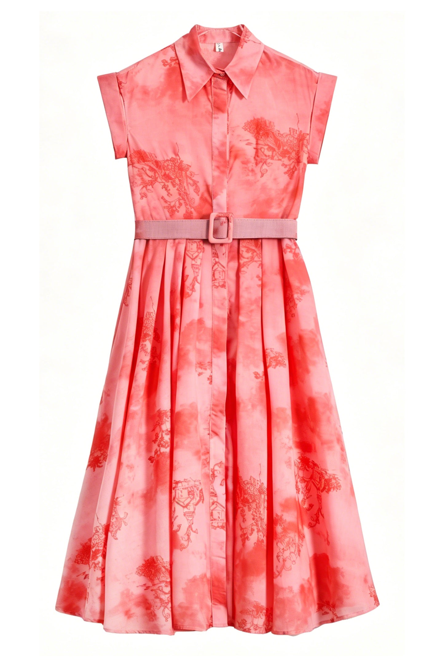 Red Aperitivo Girl Printed Belted Midi Dress