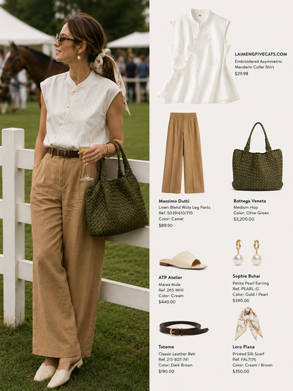 Embroidered Asymmetrical Cotton-Linen Blouse | Lightweight Summer Mandarin Collar Top