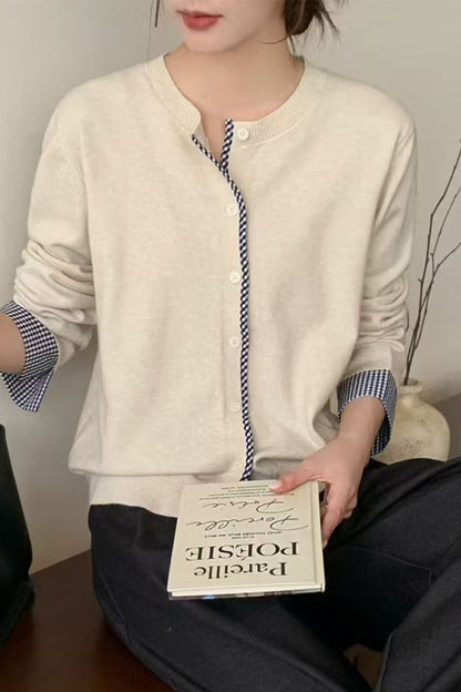 Women's Cardigan Sweaters Plaid Long Sleeve Knit