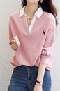 Women's Polo Vintage Knit Casual Tunic Shirt Top