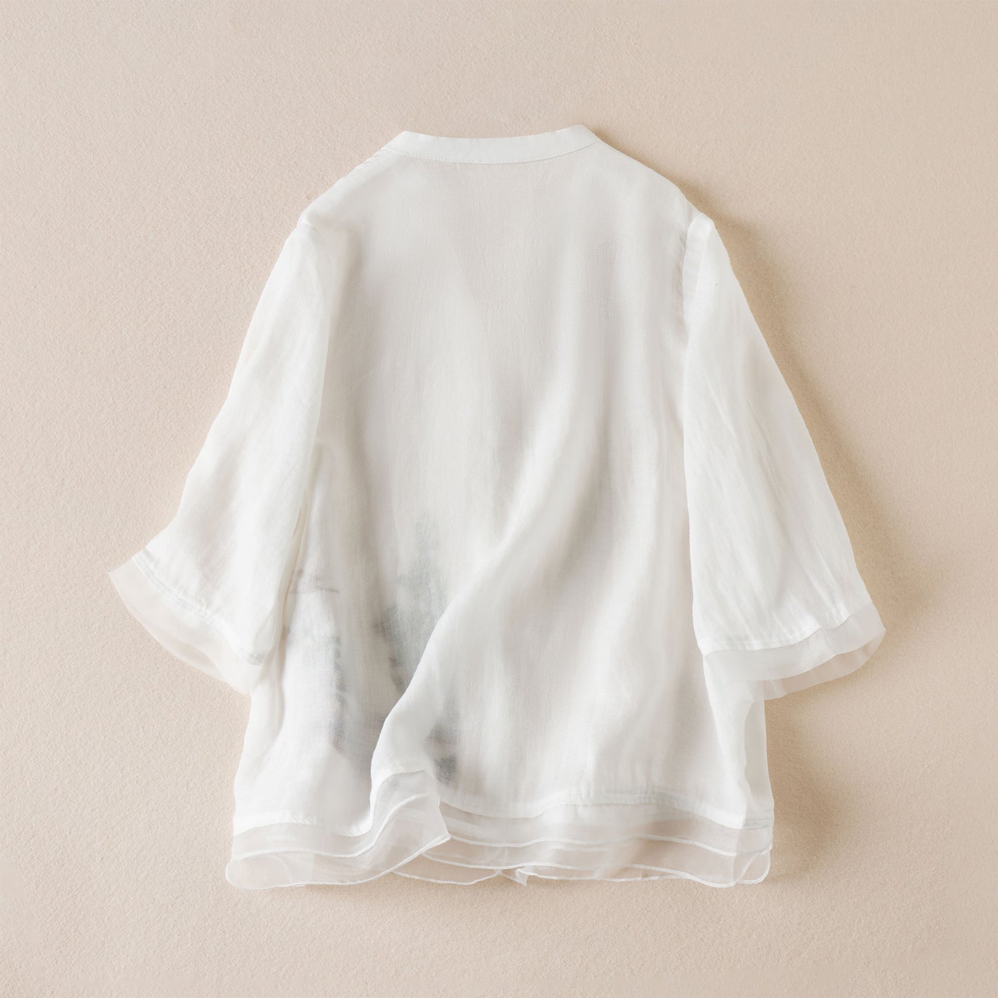 White Linen Embroidery Print Tunic Blouse