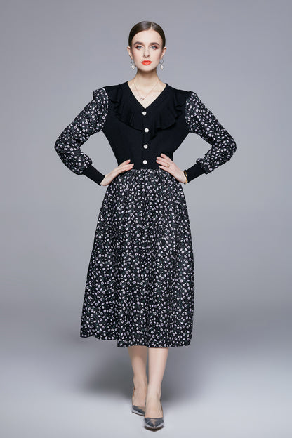 Women's 2 in 1 Knit Button Top Floral Print Dress