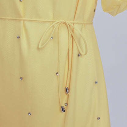 Women's Beaded Ruffled Puff Sleeve Maxi Dress