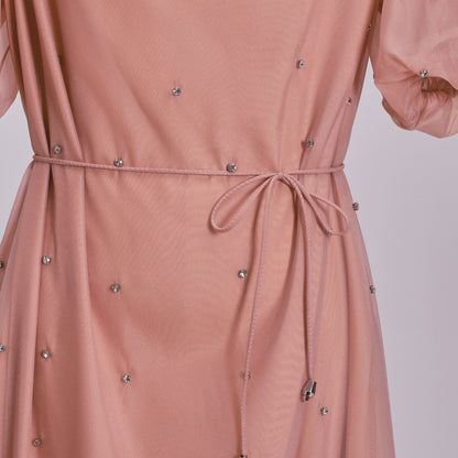 Women's Beaded Ruffled Puff Sleeve Maxi Dress