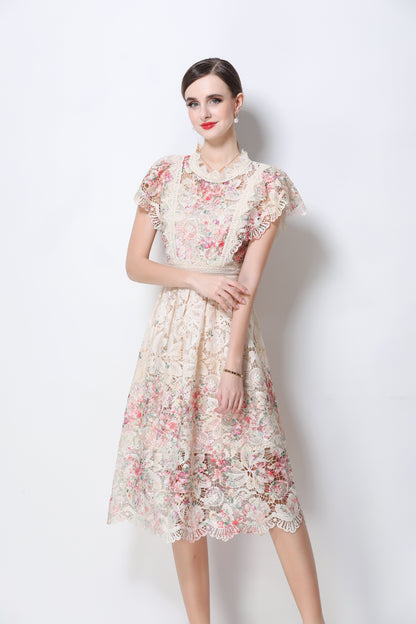 Lace-Embroidered Crochet Midi Dress - LAI MENG FIVE CATS