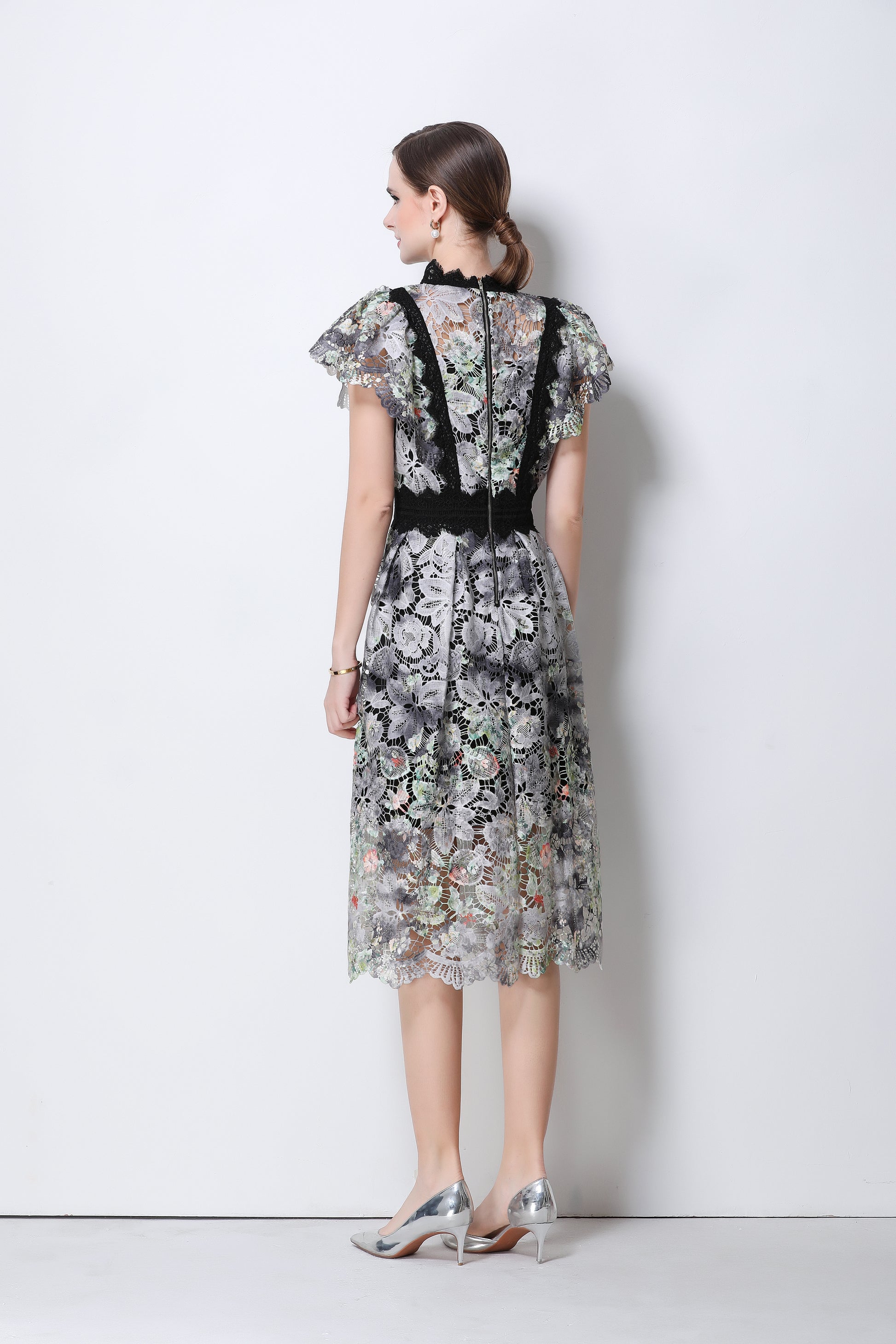 Lace-Embroidered Crochet Midi Dress - LAI MENG FIVE CATS