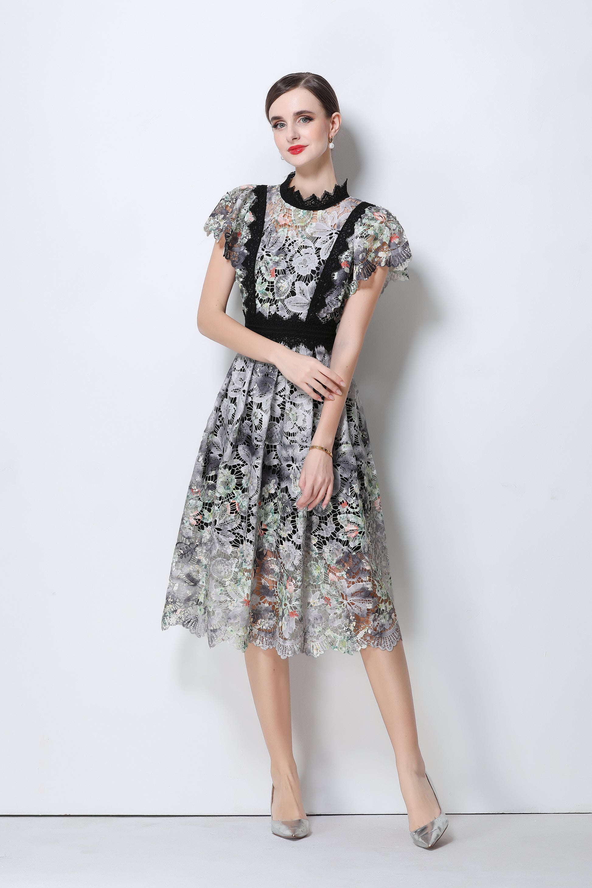 Lace-Embroidered Crochet Midi Dress - LAI MENG FIVE CATS
