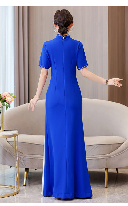 Women's Cheongsam Short Sleeve Qipao Long Dress