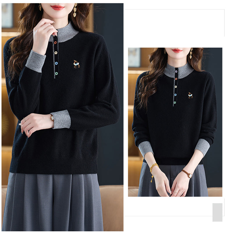 Womens Button Mock Neck Sweater Henley Shirts Knit Tops